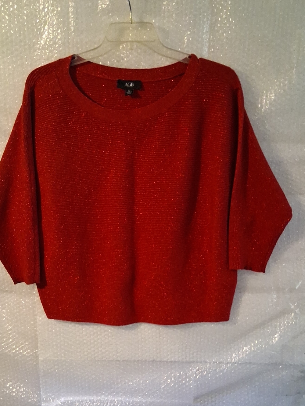 AGB SIze XL Red Shimmer Knit Boatneck Dolman Sleeve Top Pullover